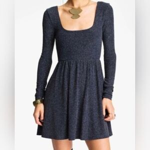 Free People | Metallic Navy Long Sleeve Skater Dress Size Medium